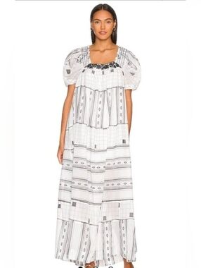 Free People Jamie White and Black Embroidered Maxi Dress - Small